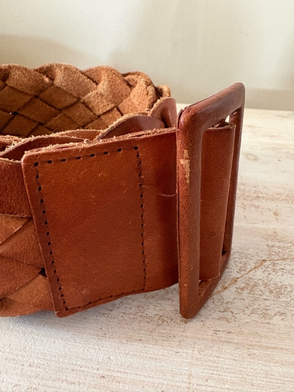 Vintage Hollister Wide Braided Luggage Brown Tan Leather Belt XS Small - Picture 4 of 7